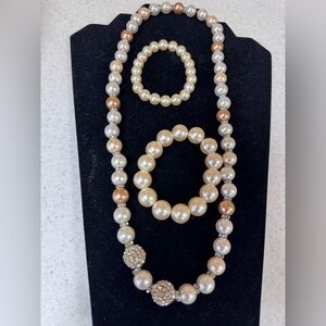 Classic Pearl Necklace and Bracelet Set - Cream & Champagne